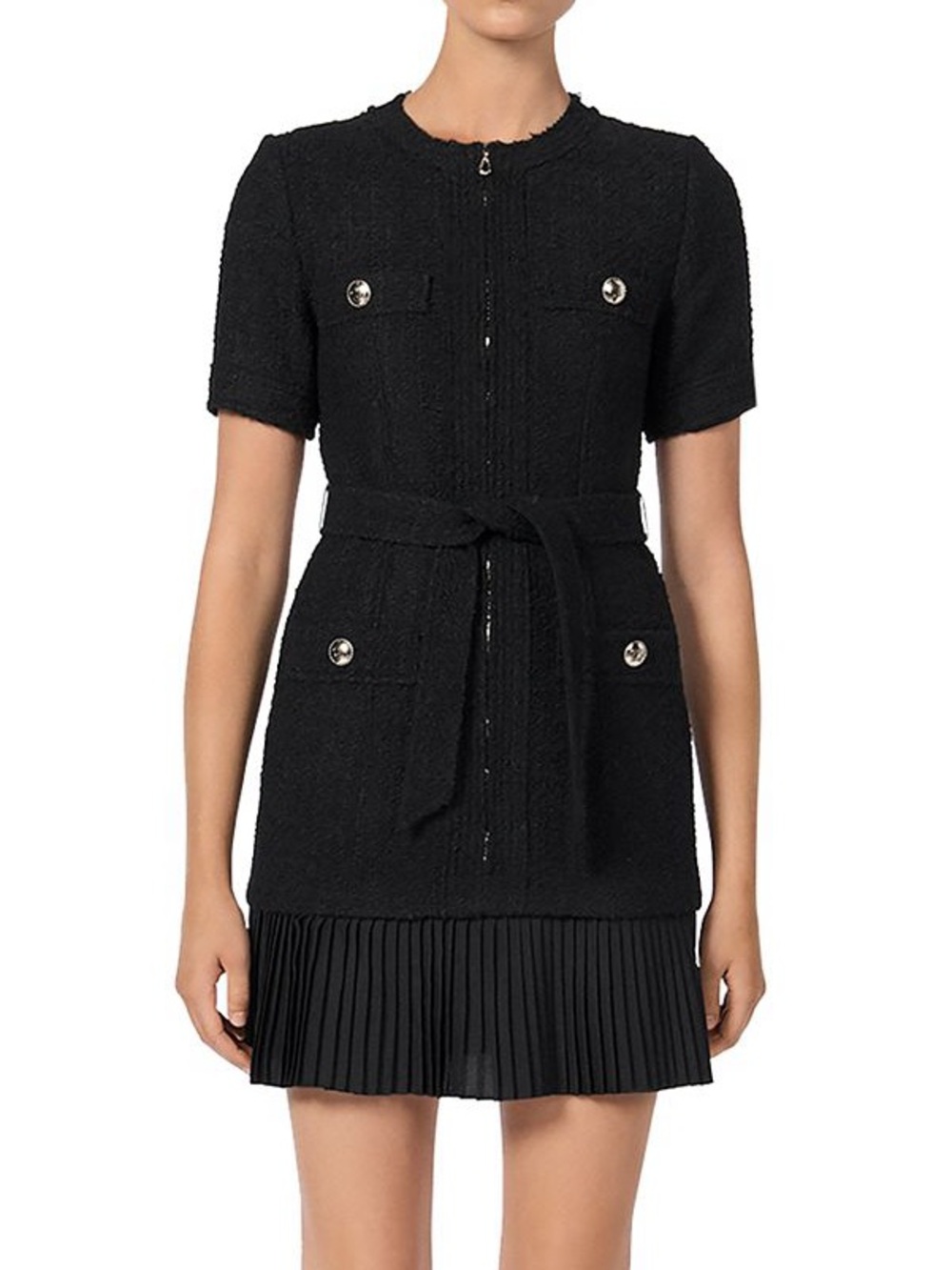 SANDRO Joann Tweed Pleat Hem Dress size 36 (US 4)